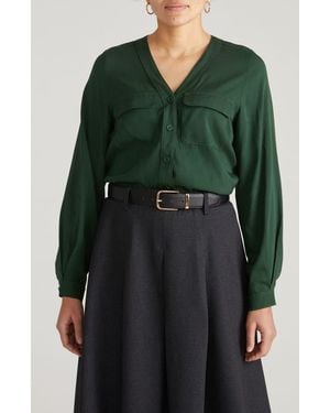 UNIVERSAL STANDARD Cooling V-Neck Button-Up Shirt - Green