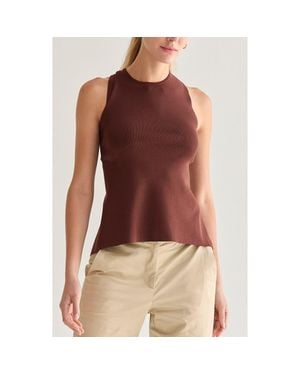 Crescent Cross Back Cut Out Knit Top - Red
