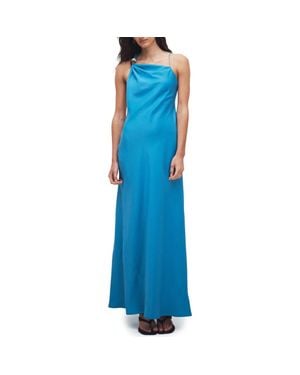 TOPSHOP Asymmetric Beaded Neck Satin Occasion Maxi Dress - Blue