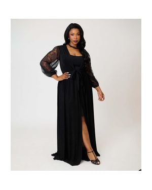 Unique Vintage Plus Size Billow Long Sleeved Hollywood Duster - Black