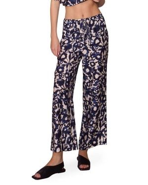 MELLODAY Floral Print Ankle Pants - Blue
