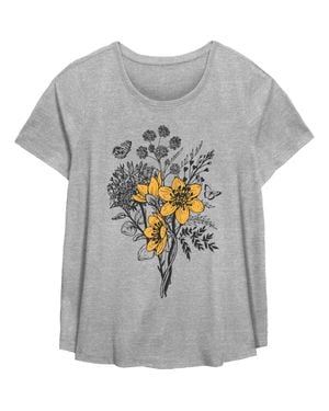 Lost Gods Flower Sketch Graphic T-Shirt - Gray
