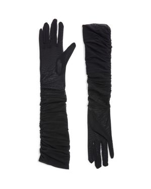 High Heel Jungle Ariana Ruched Mesh Opera Gloves - Black