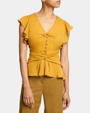 Santorelli Ella Flutter Sleeve Buttoned Blouse With Waist Panel - Yellow