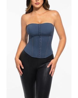 Popilush Leopard Lace Faux Detachable Strap Corset Bustier - Blue