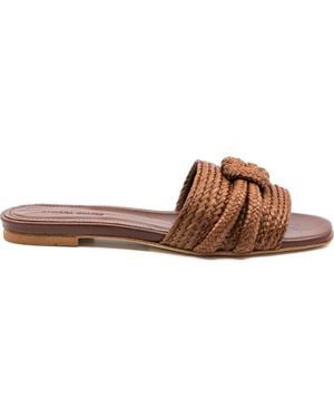 Andrea Gomez Denisse Raffia Slide Flat - Brown