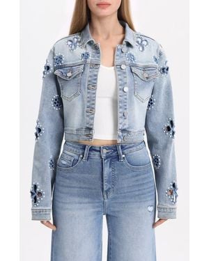 Bayeas Crop Denim Trucker Jacket - Blue