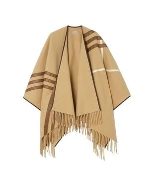 Burberry Leather Trim Cashmere Cape - Natural