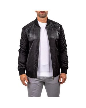 Maceoo Croc Embossed Leather Bomber Jacket - Black