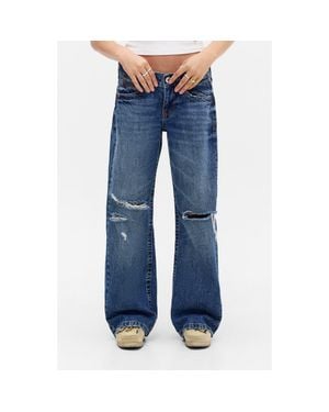 BDG Kayla Ripped Low Rise Wide Leg Jeans - Blue