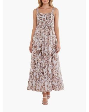 Needle & Thread Leopard Chiffon Smocked Cami Ankle Gown - Multicolor