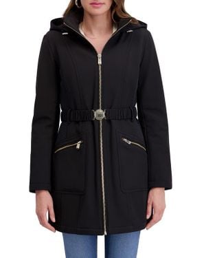 Kensie Soft Shelled Hooded Belted Zip-Up Coat - Black
