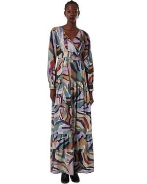 Mizalle Flowy Long Sleeve Maxi Dress - Multicolor