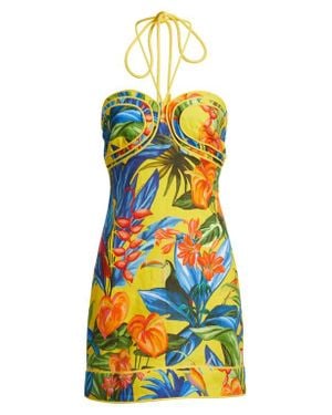 FARM Rio Bright Nature Linen Halter Minidress - Yellow