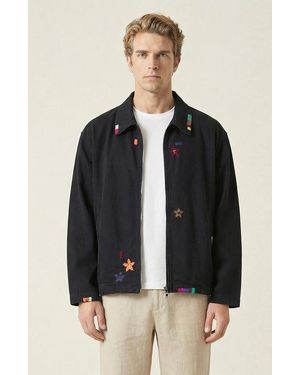 Modenaire Embroidered Contrast Trim Zip Front Jacket - Black