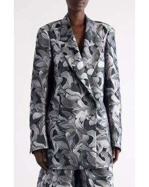 Dries Van Noten Blink Abstract Floral Double Breasted Blazer - Gray