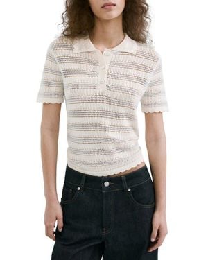 Mango Stripe Open Stitch Cardigan - White