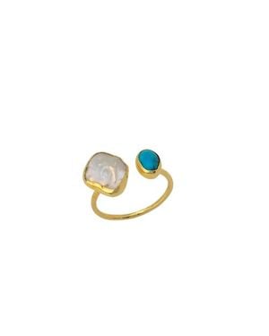 Spero London Double Natural Gemstone Adjustable Sterling Ring - Metallic