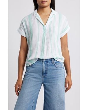 Beach Lunch Lounge Arin Stripe Short Sleeve Cotton Shirt - Blue