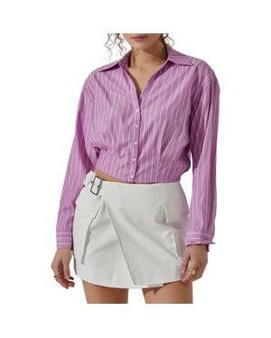 Astr Pinstripe Cotton Crop Button-Up Shirt - Purple