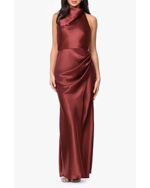 Betsy & Adam Charmeuse Halter Dress - Red