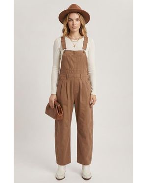 Modenaire Wide-Leg Adjustable-Strap Front Bib Pocket Overalls - Natural