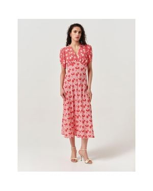 Ghost Faye Floral Crepe Midi Dress - Red