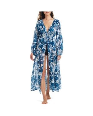 Rod Beattie Print Long Sleeve Cover-Up Dress - Blue