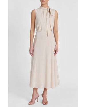 Santorelli Petra Sleeveless Mock Neck Silk Midi Dress - Natural