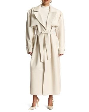 Naked Wardrobe Faux Leather Trench Coat - Natural