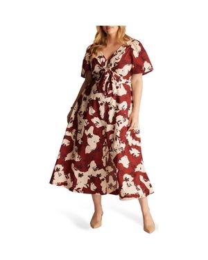 Estelle Nadja Floral Cotton Midi Dress - Red