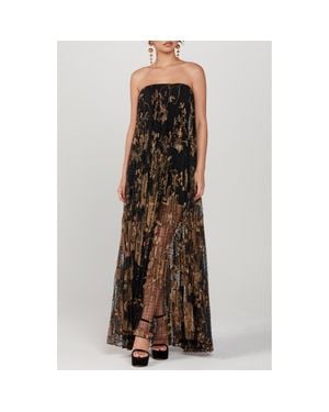 HELSI Delphanie Metallic Floral Strapless Pleated Gown - Brown