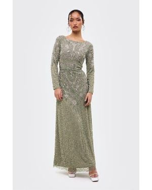 MARYISA Modest Embellished Sequins Fitted Maxi Gown - Green