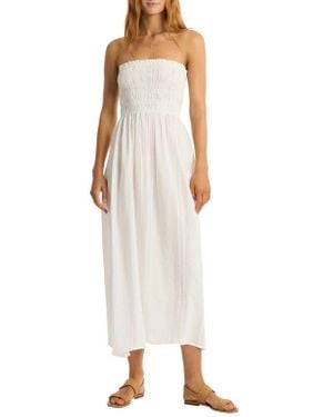 Sea Level Heatwave Strapless Cotton Cover-Up Dress - Natural