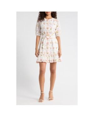 Sugarlips Diane Floral Redna Belted Cotton Button-Up Minidress - White