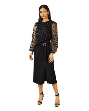 Yumi' Long Sleeve Sheer Floral Top - Black