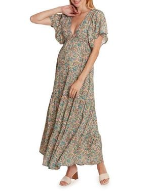 Cache Coeur Victoria Floral Cotton Nursing/Maternity Maxi Dress - Natural