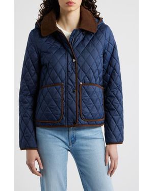 London Fog Water Resistant Corduroy Trim Quilted Coat - Blue