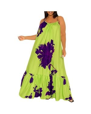 Buxom Couture Floral Print Voluminous Maxi Dress - Green