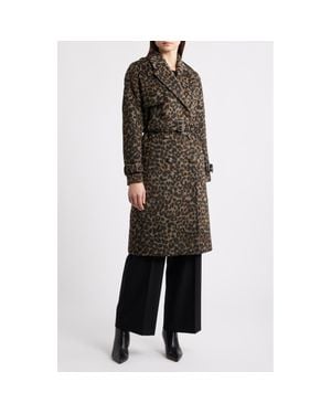 Tahari The Courtney Leopard Print Belted Coat - Black