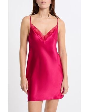 Etam Milky Lace Trim Silk Chemise - Red