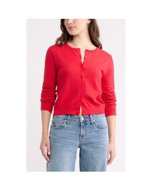 BP. Crewneck Cotton Blend Cardigan - Red