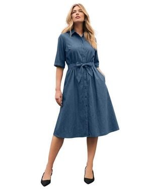 Jessica London Soft Denim Shirtdress - Blue