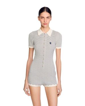 Sandro Striped Knit Jumpsuit - White