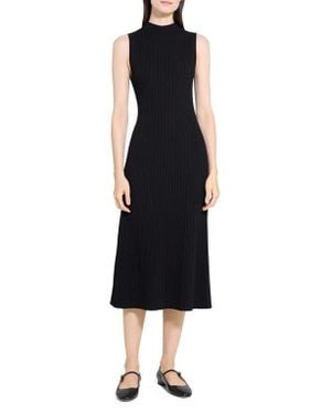 Theory Cable Stitch Sleeveless Wool Blend Sweater Midi Dress - Black