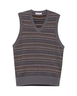 Lemaire Jacquard Wool Blend Sweater Vest - Gray