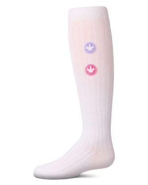Memoi Rubber Smiley Face Rich Knee Sock - Pink