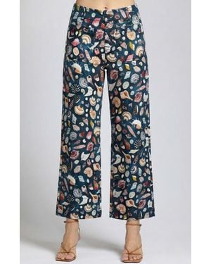 Apny Print Wide Leg Ankle Jeans - Blue