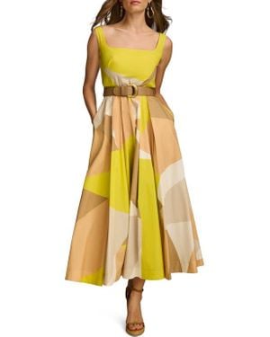 Donna Karan Print Sleeveless Midi Dress - Yellow