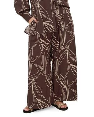 City Chic Athena Mixed Print Wide Leg Pants - Brown